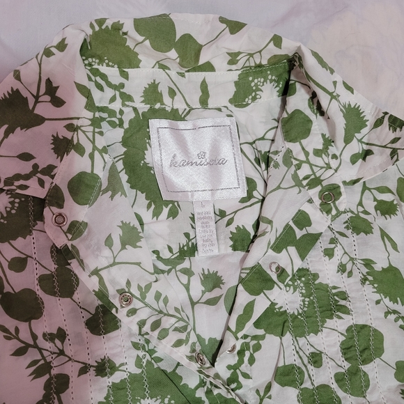 KAMISETA green floral print botton down shirt - Picture 3 of 4